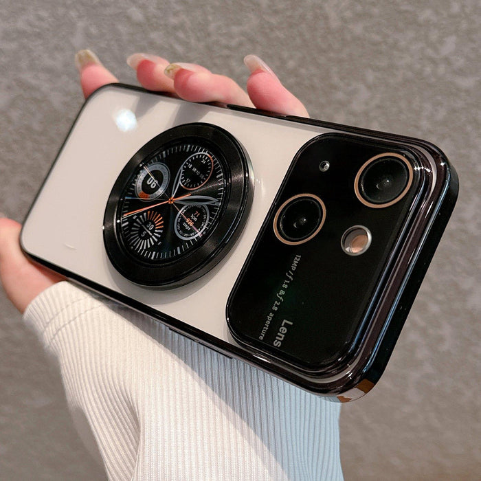 For Iphone 15 Electroplated Large Window Bracket Pc Phone Case