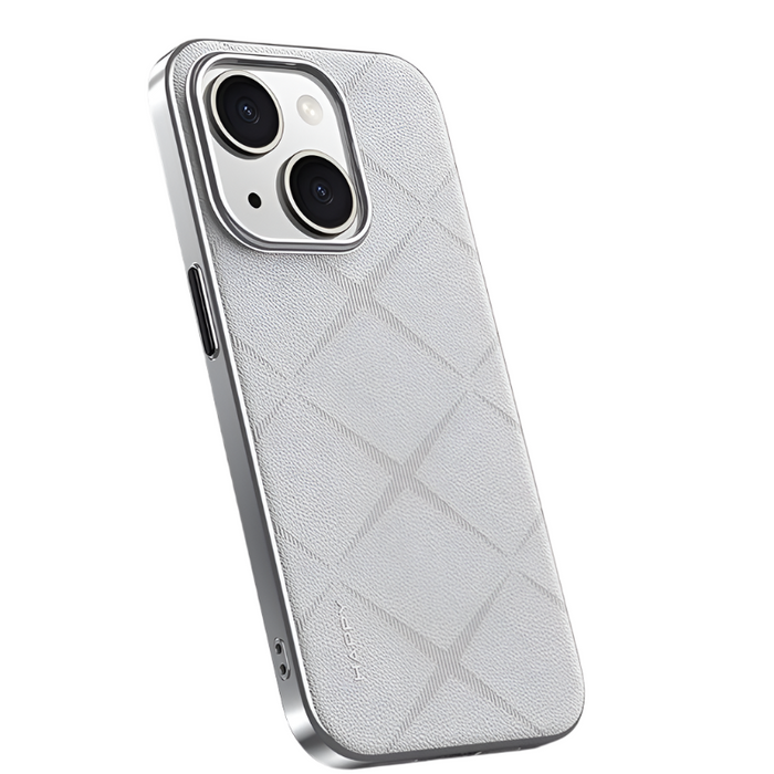 For Iphone 15 Plain Leather Pc Phone Case