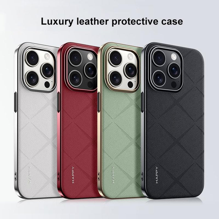 For Iphone 15 Plain Leather Pc Phone Case
