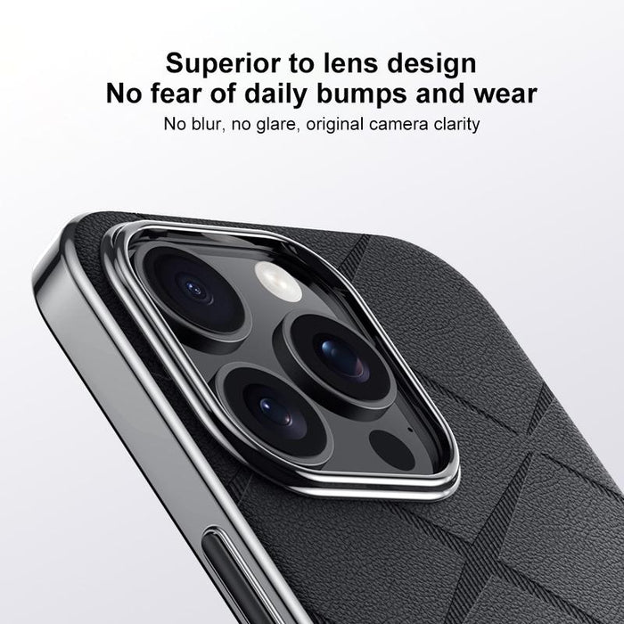 For Iphone 15 Plain Leather Pc Phone Case