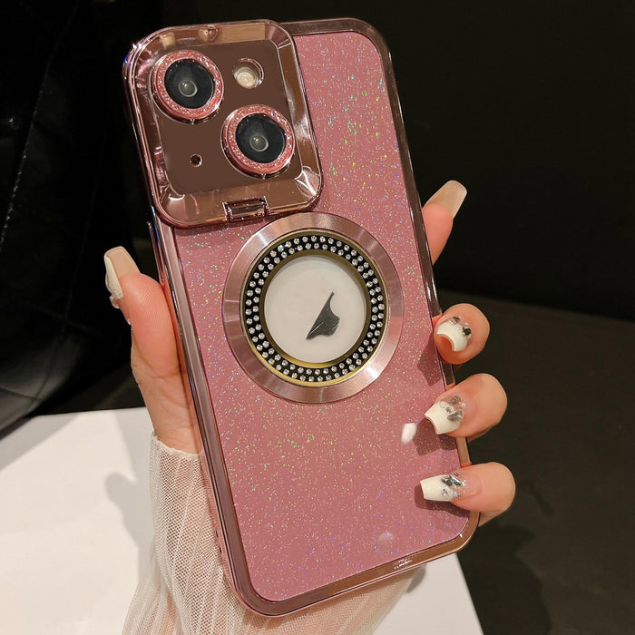 For Iphone 15 Starry Glitter Magsafe Lens Holder Phone Case