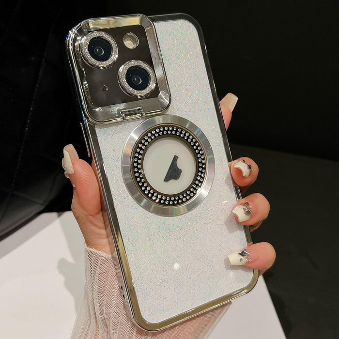 For Iphone 15 Starry Glitter Magsafe Lens Holder Phone Case
