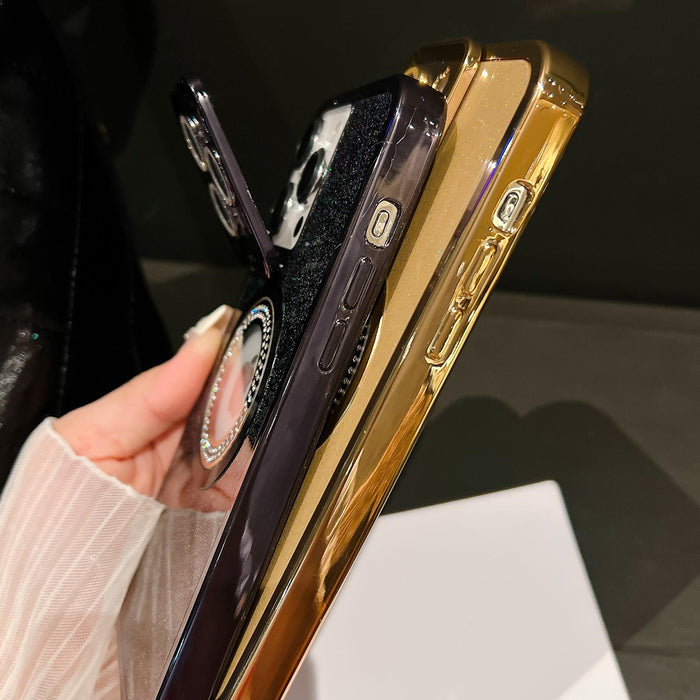 For Iphone 15 Starry Glitter Magsafe Lens Holder Phone Case