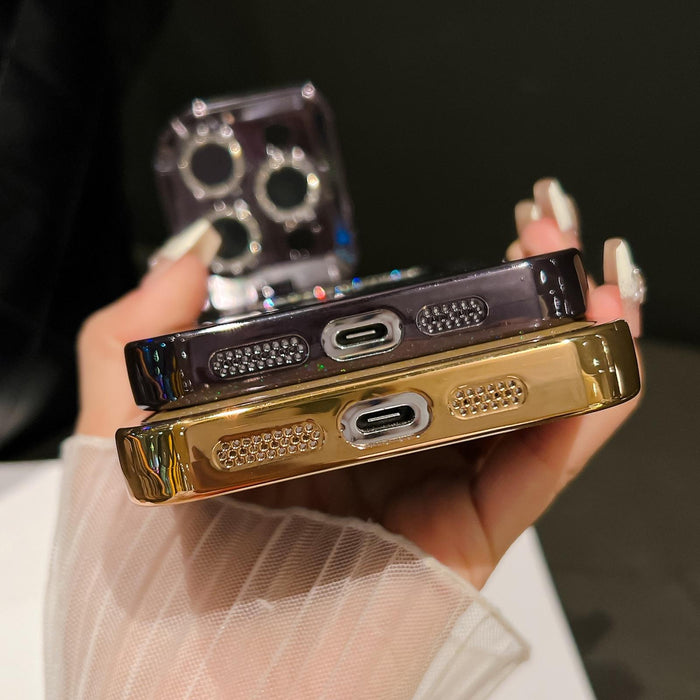 For Iphone 15 Starry Glitter Magsafe Lens Holder Phone Case