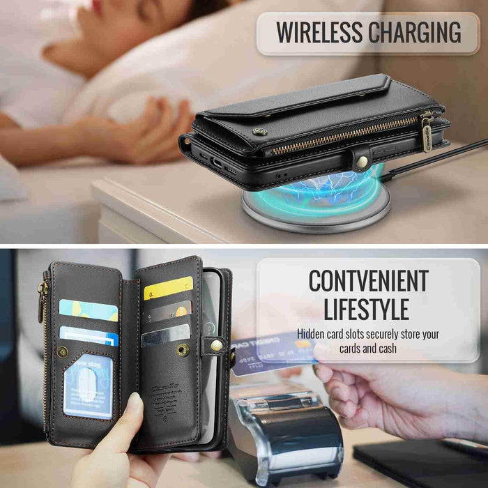 For Iphone 15 Card Slots Zipper Wallet Rfid Anti-Theft Leather Phone Case