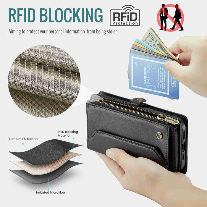 For Iphone 15 Card Slots Zipper Wallet Rfid Anti-Theft Leather Phone Case