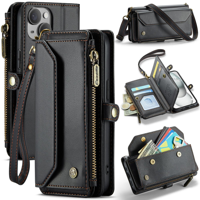 For Iphone 15 Card Slots Zipper Wallet Rfid Anti-Theft Leather Phone Case