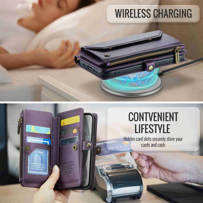 For Iphone 15 Card Slots Zipper Wallet Rfid Anti-Theft Leather Phone Case