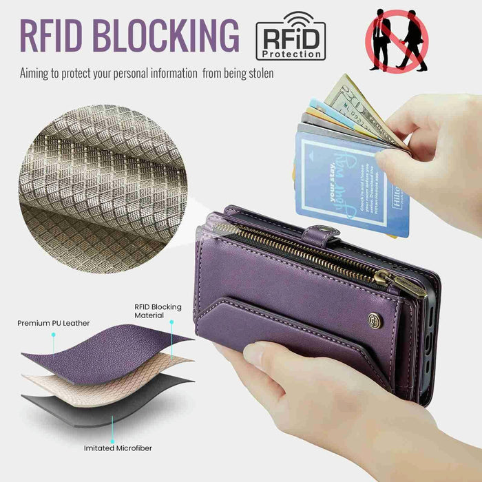 For Iphone 15 Card Slots Zipper Wallet Rfid Anti-Theft Leather Phone Case