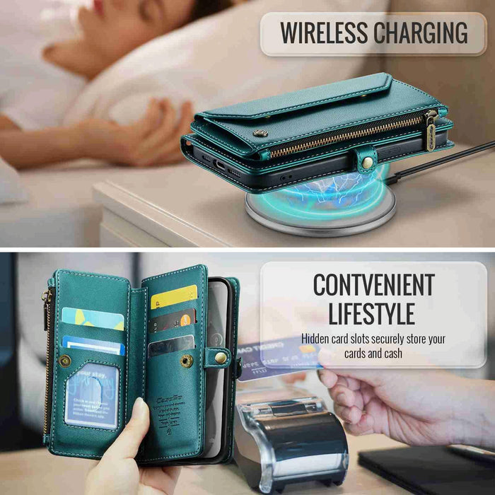 For Iphone 15 Card Slots Zipper Wallet Rfid Anti-Theft Leather Phone Case