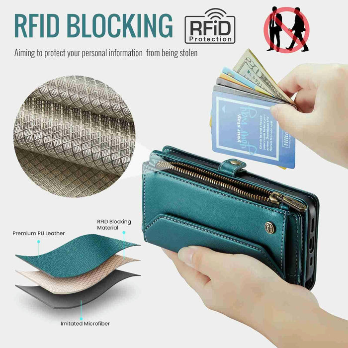 For Iphone 15 Card Slots Zipper Wallet Rfid Anti-Theft Leather Phone Case