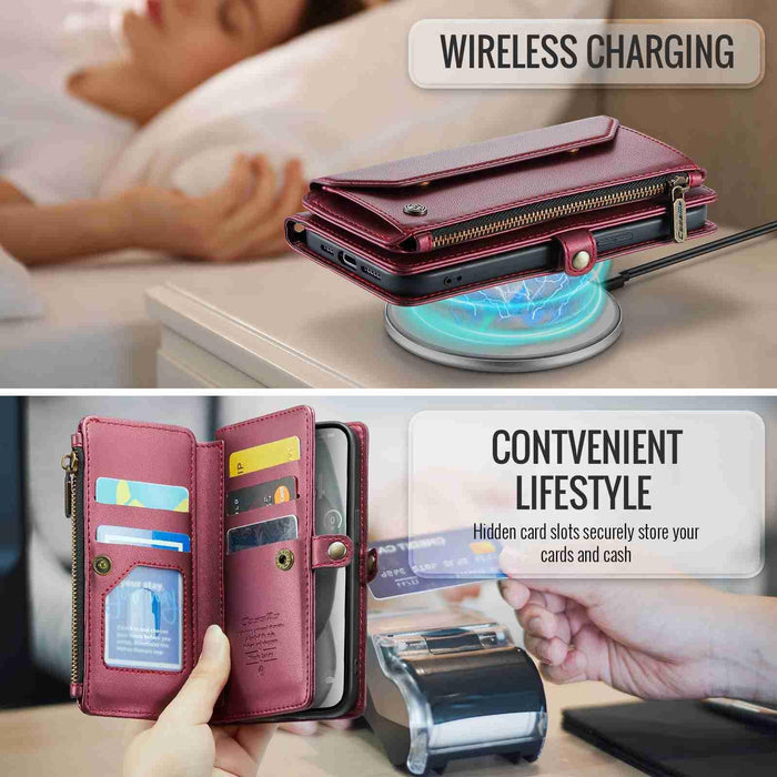 For Iphone 15 Card Slots Zipper Wallet Rfid Anti-Theft Leather Phone Case