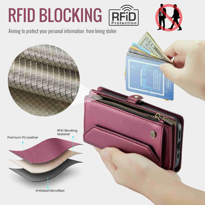 For Iphone 15 Card Slots Zipper Wallet Rfid Anti-Theft Leather Phone Case