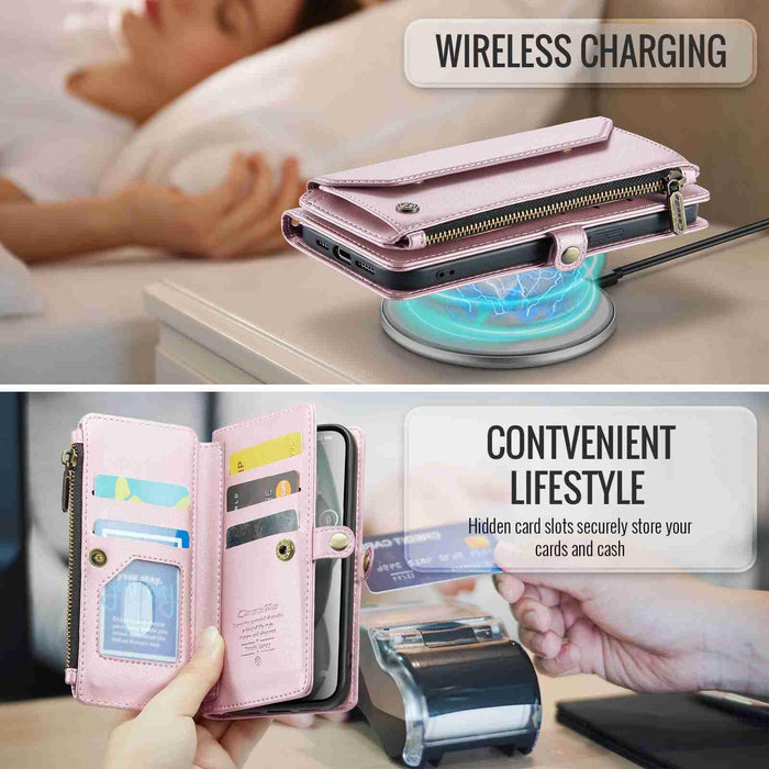 For Iphone 15 Card Slots Zipper Wallet Rfid Anti-Theft Leather Phone Case