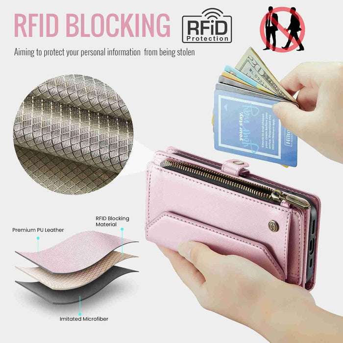 For Iphone 15 Card Slots Zipper Wallet Rfid Anti-Theft Leather Phone Case