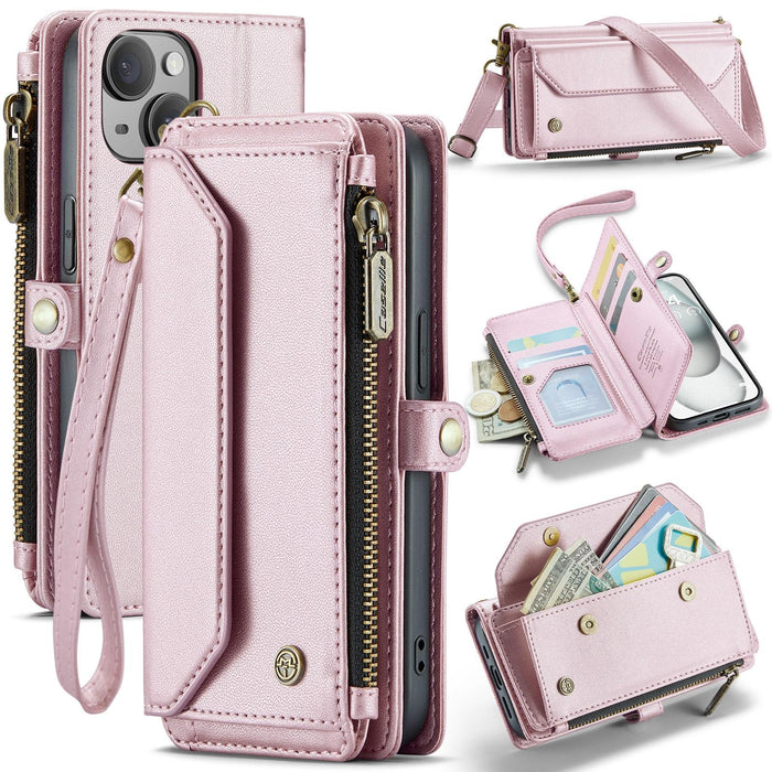 For Iphone 15 Card Slots Zipper Wallet Rfid Anti-Theft Leather Phone Case