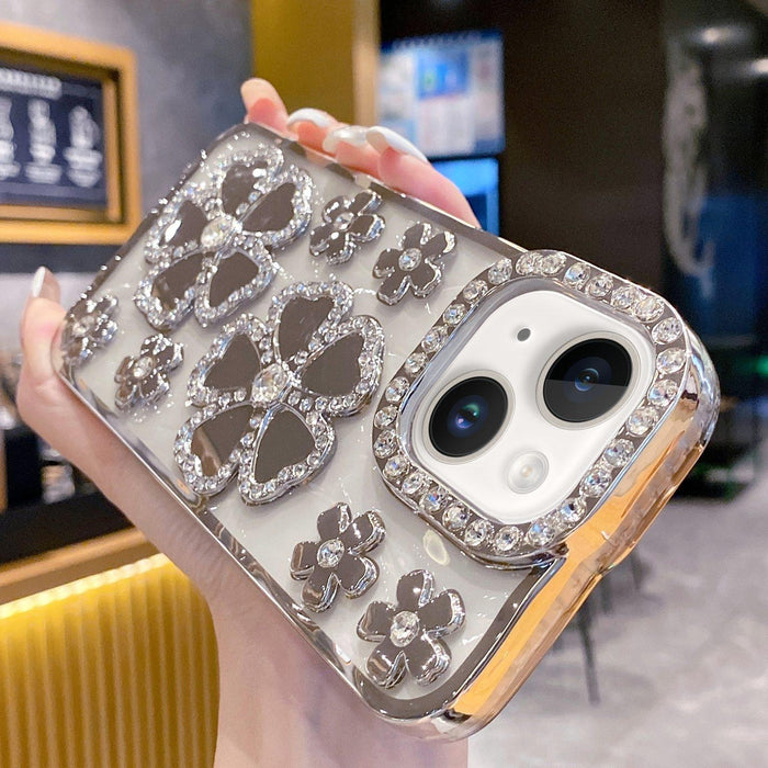 For Iphone 15 Electroplating Flower Diamond Tpu Phone Case