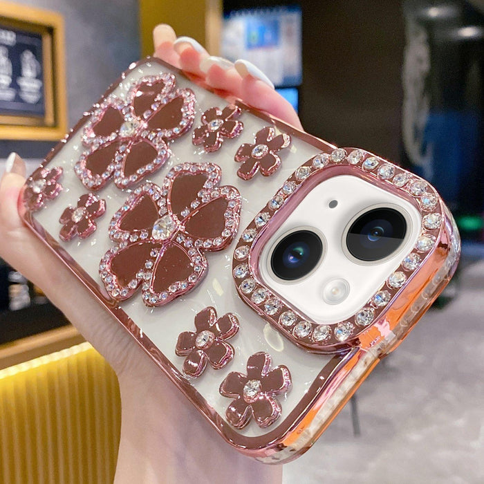 For Iphone 15 Electroplating Flower Diamond Tpu Phone Case