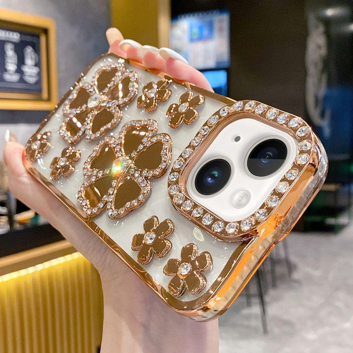 For Iphone 15 Electroplating Flower Diamond Tpu Phone Case