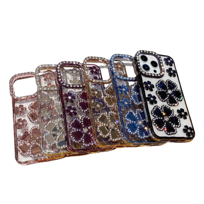 For Iphone 15 Electroplating Flower Diamond Tpu Phone Case