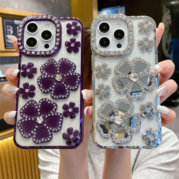 For Iphone 15 Electroplating Flower Diamond Tpu Phone Case