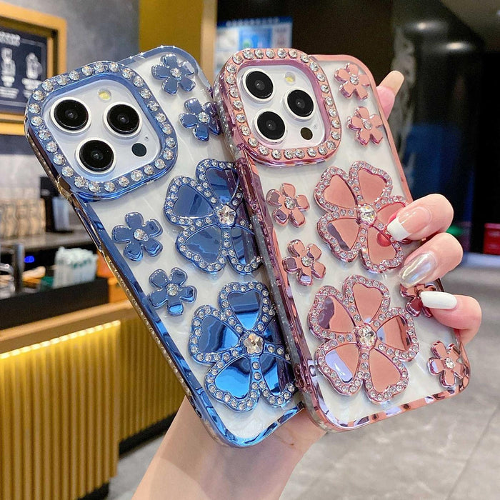 For Iphone 15 Electroplating Flower Diamond Tpu Phone Case