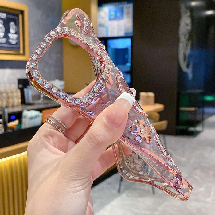 For Iphone 15 Electroplating Flower Diamond Tpu Phone Case