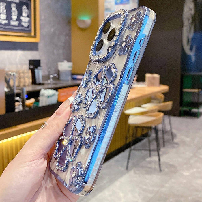 For Iphone 15 Electroplating Flower Diamond Tpu Phone Case