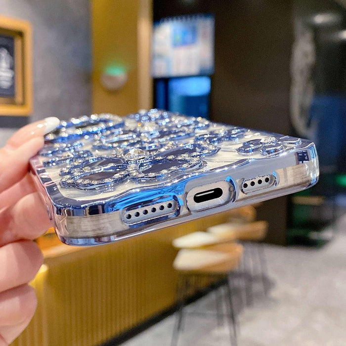 For Iphone 15 Electroplating Flower Diamond Tpu Phone Case