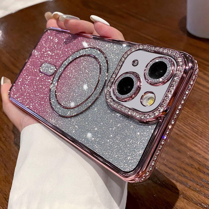 For Iphone 15 Diamond Gradient Glitter Plated Magsafe Phone Case