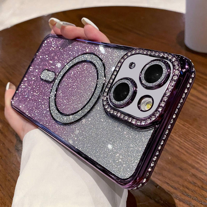 For Iphone 15 Diamond Gradient Glitter Plated Magsafe Phone Case