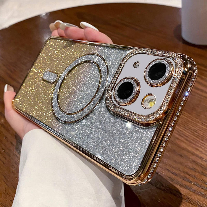 For Iphone 15 Diamond Gradient Glitter Plated Magsafe Phone Case