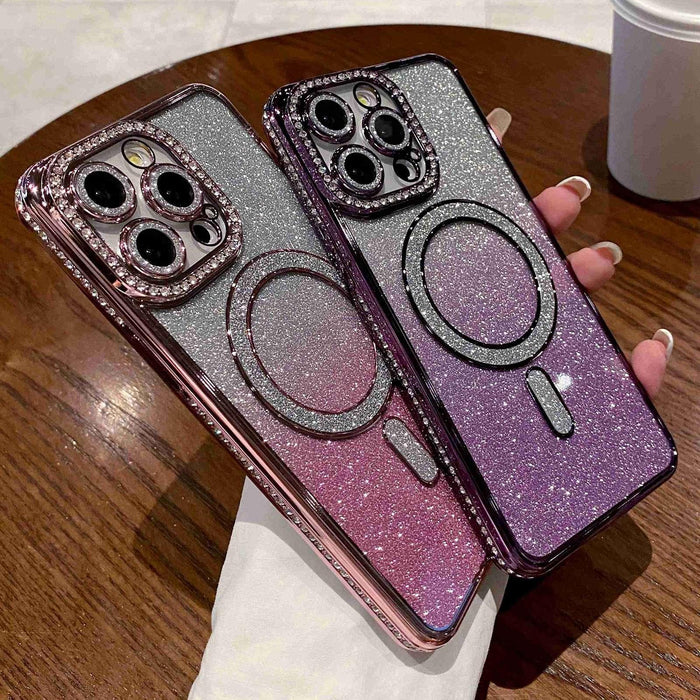 For Iphone 15 Diamond Gradient Glitter Plated Magsafe Phone Case