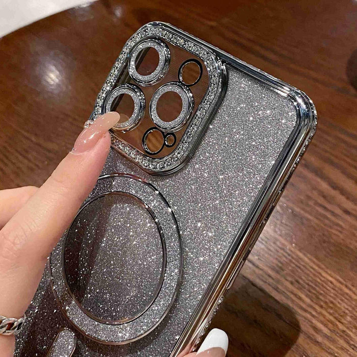 For Iphone 15 Diamond Gradient Glitter Plated Magsafe Phone Case