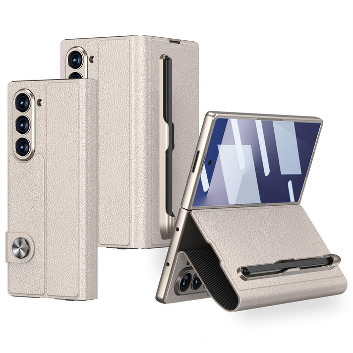 For Samsung Galaxy Z Fold7 5G Integrated Flip Leather Case With Pen Slotm, Stylus Not Included