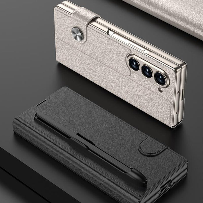 For Samsung Galaxy Z Fold7 5G Integrated Flip Leather Case With Pen Slotm, Stylus Not Included