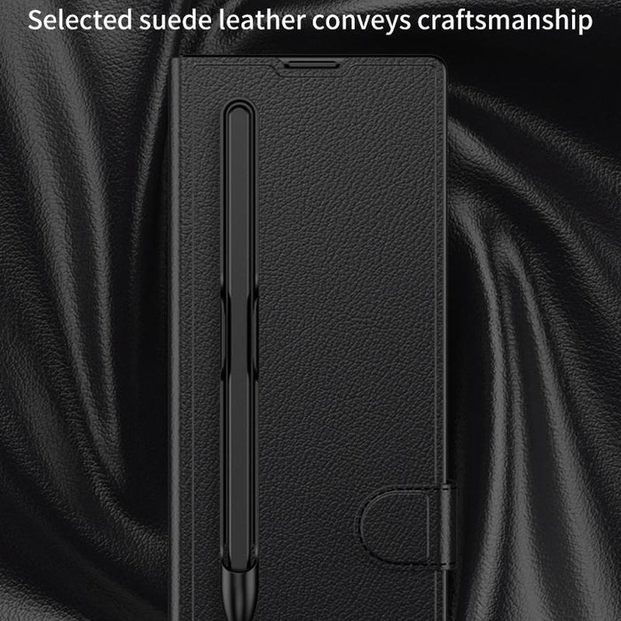 For Samsung Galaxy Z Fold7 5G Integrated Flip Leather Case With Pen Slotm, Stylus Not Included