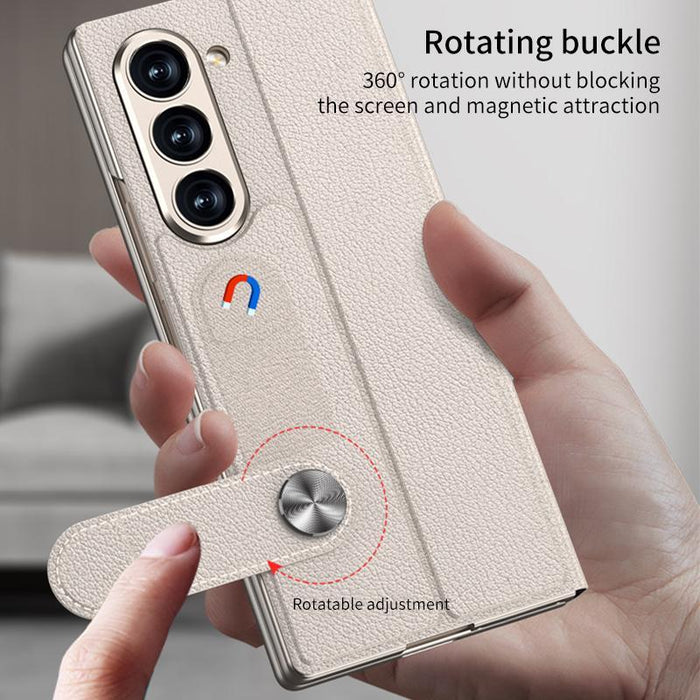 For Samsung Galaxy Z Fold7 5G Integrated Flip Leather Case With Pen Slotm, Stylus Not Included