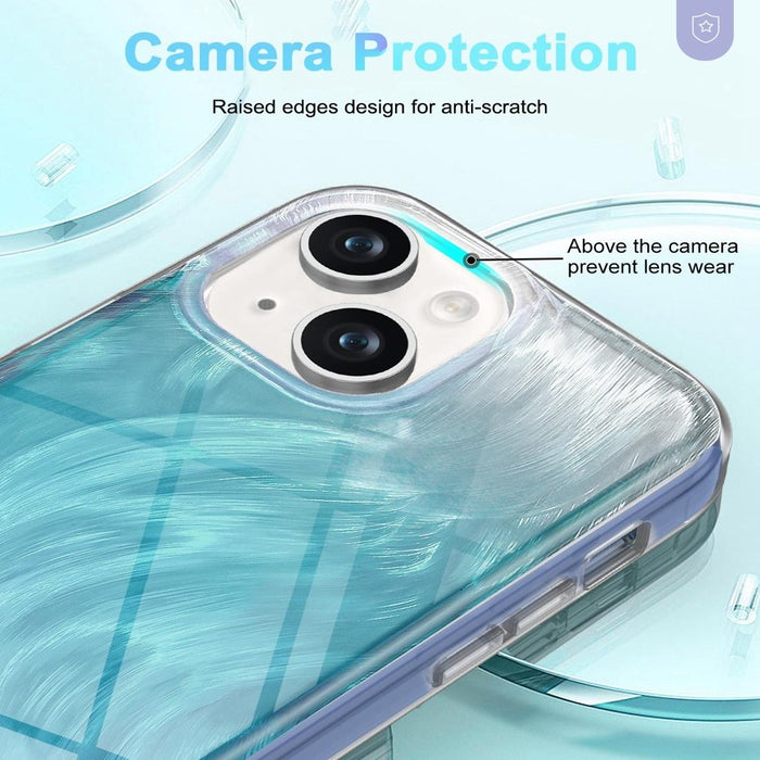 For Iphone 15 Imd Gradient Feather Pc & Tpu Phone Case