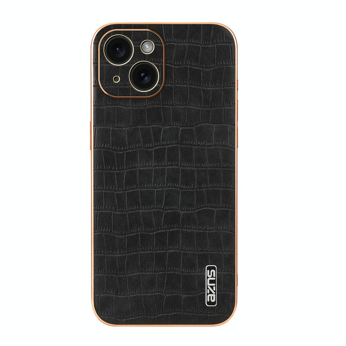 For Iphone 15 Electroplated Frame Crocodile Texture Full Coverage Phone Case