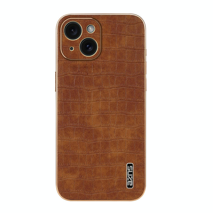 For Iphone 15 Electroplated Frame Crocodile Texture Full Coverage Phone Case