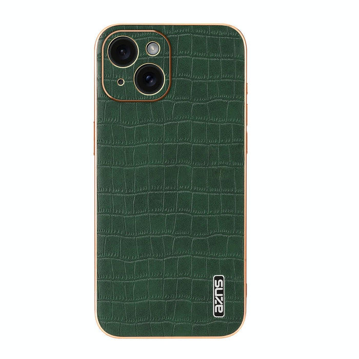 For Iphone 15 Electroplated Frame Crocodile Texture Full Coverage Phone Case