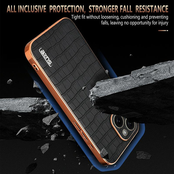 For Iphone 15 Electroplated Frame Crocodile Texture Full Coverage Phone Case