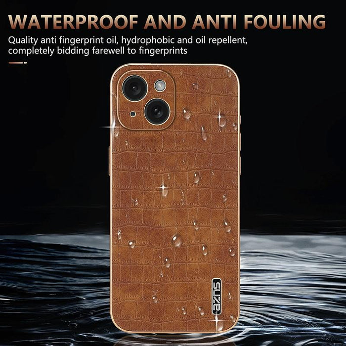 For Iphone 15 Electroplated Frame Crocodile Texture Full Coverage Phone Case