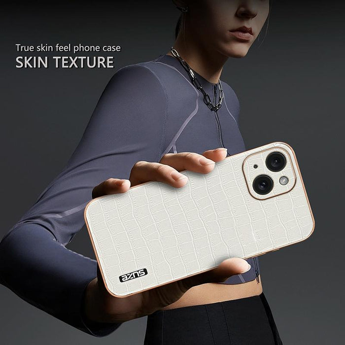 For Iphone 15 Electroplated Frame Crocodile Texture Full Coverage Phone Case