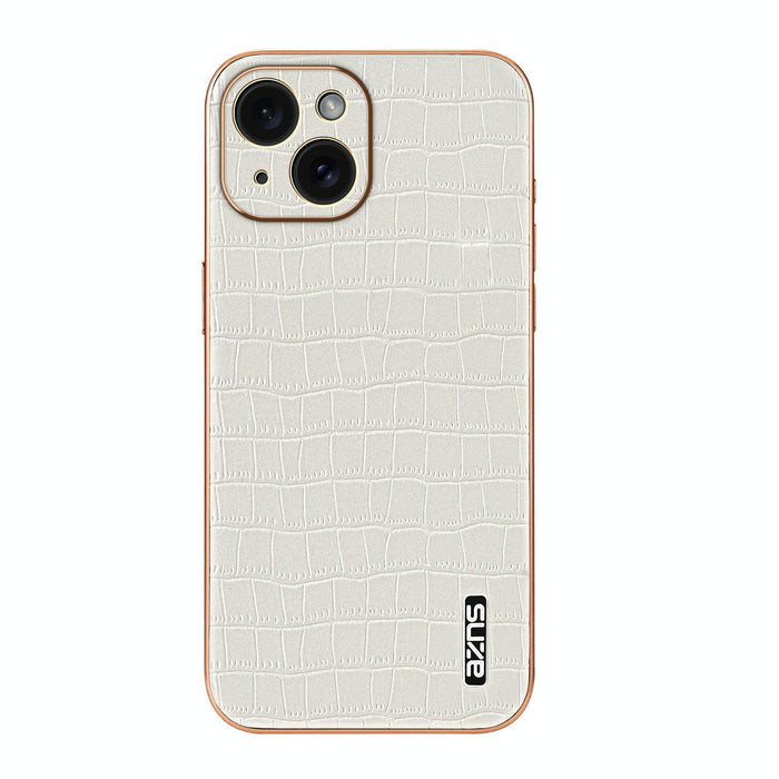 For Iphone 15 Electroplated Frame Crocodile Texture Full Coverage Phone Case