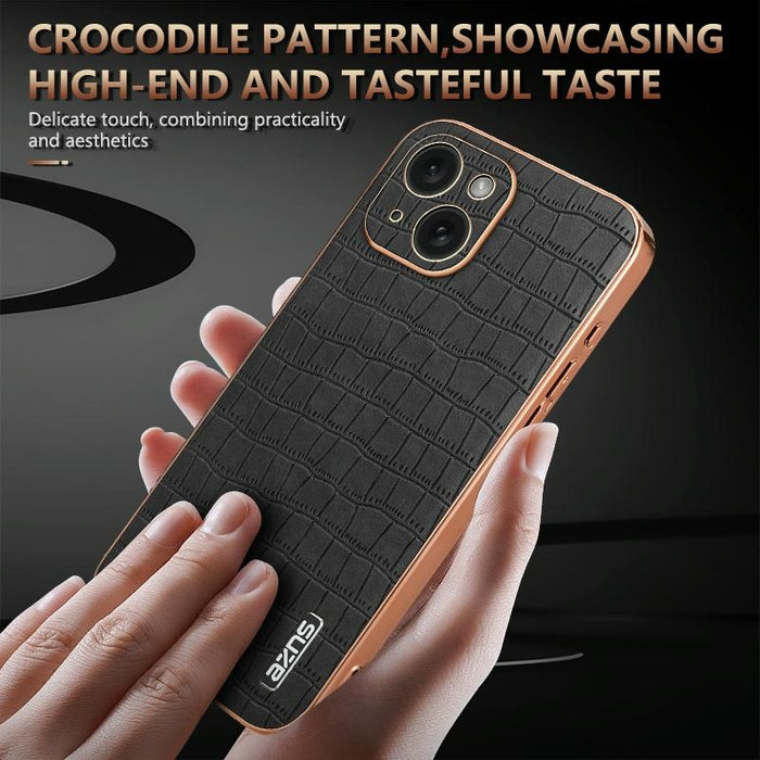 For Iphone 15 Electroplated Frame Crocodile Texture Full Coverage Phone Case