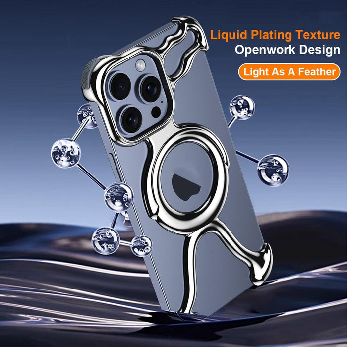 For Iphone 15 Liquid Plating Pc Hollow Magsafe Phone Case