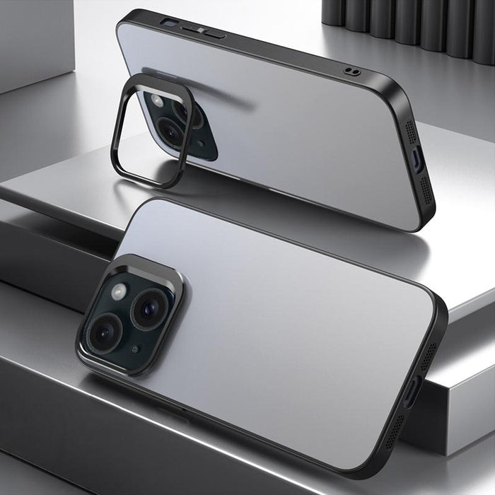 For Iphone 15 Aluminum Alloy Lens Holder Frosted Skin-Feel Phone Case