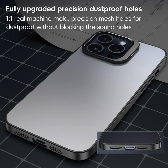 For Iphone 15 Aluminum Alloy Lens Holder Frosted Skin-Feel Phone Case